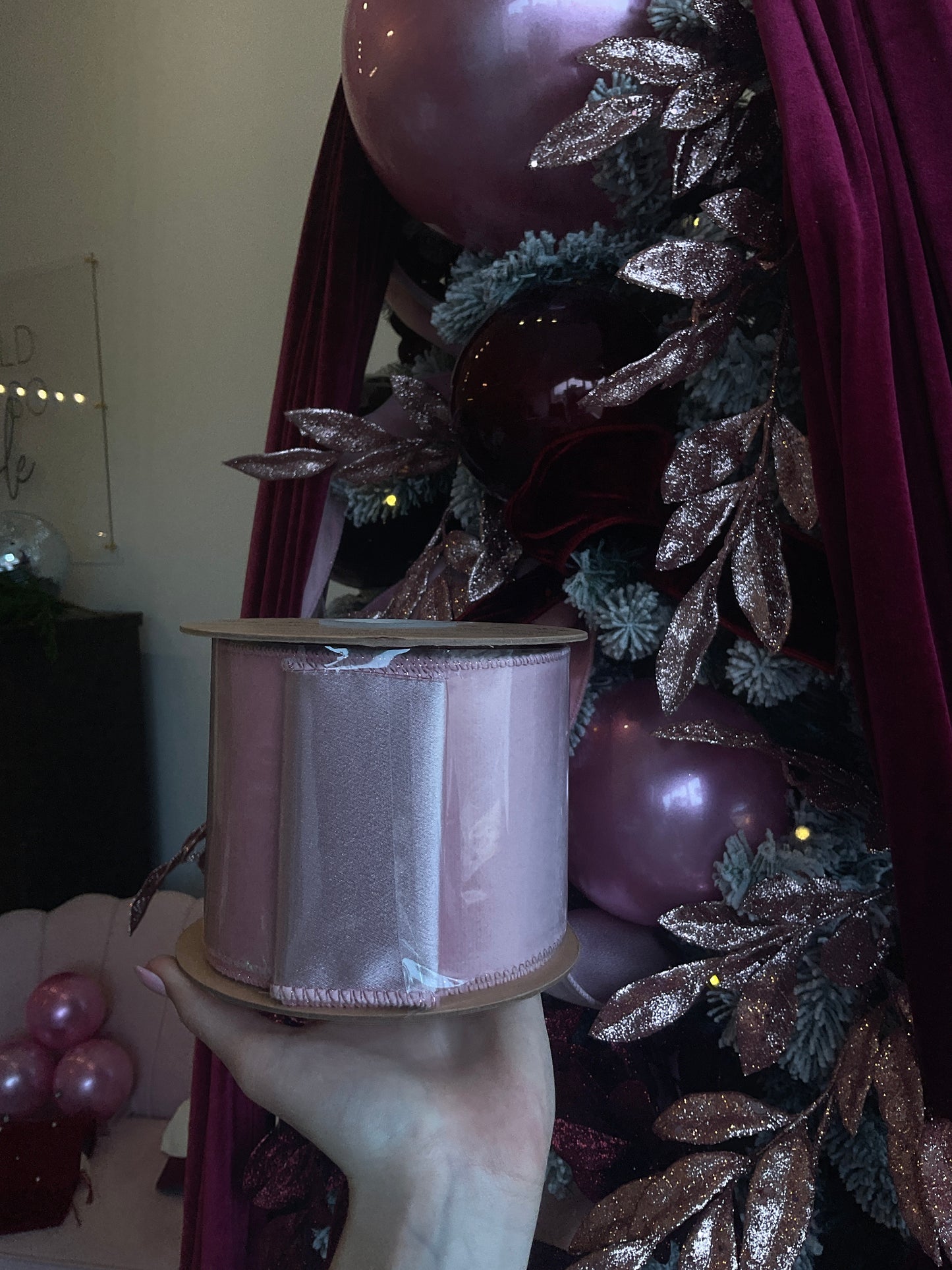 Pink Velvet/shimmer wired ribbon