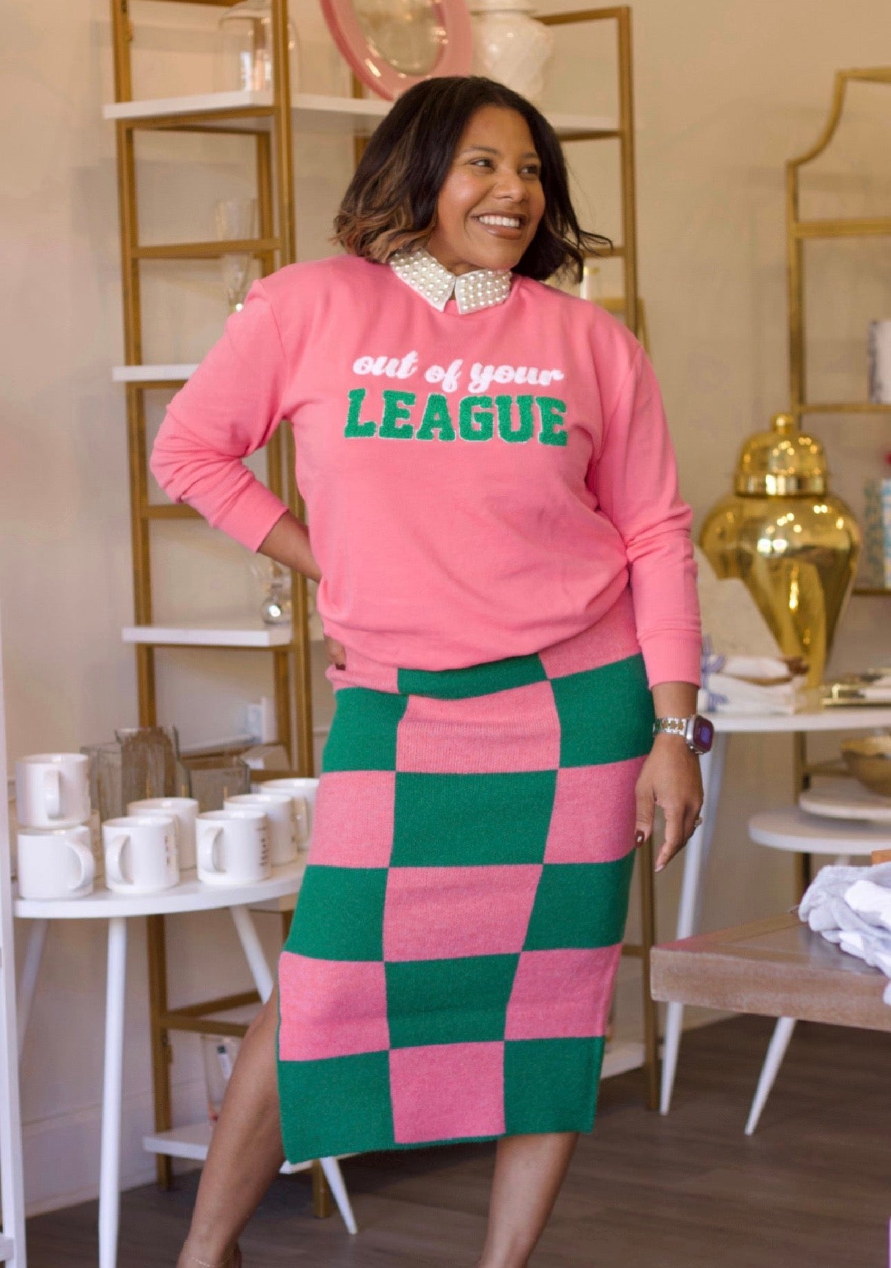 The Charm Check Midi Skirt