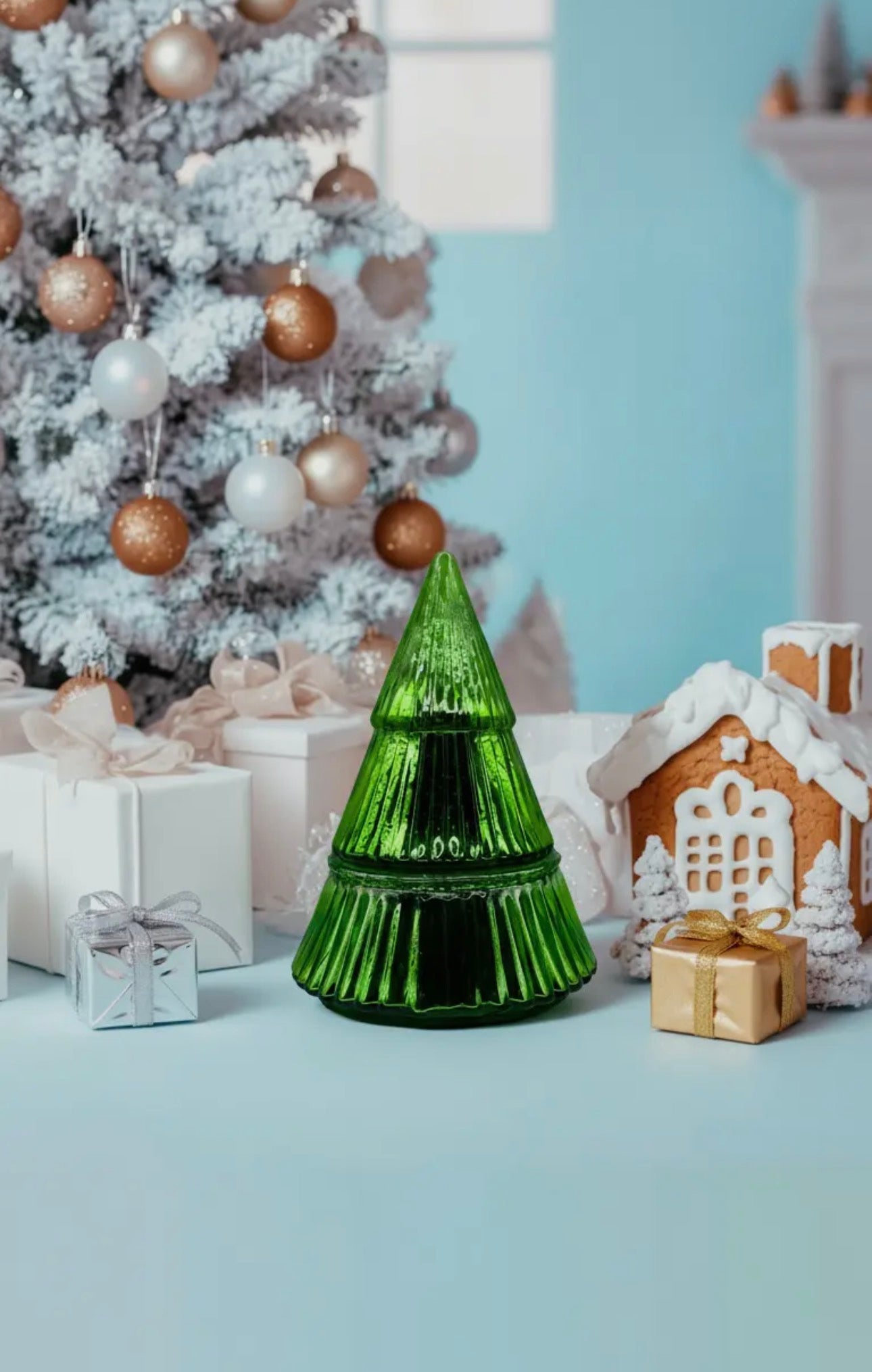 Mistletoe + Holly Glass Tree Candle