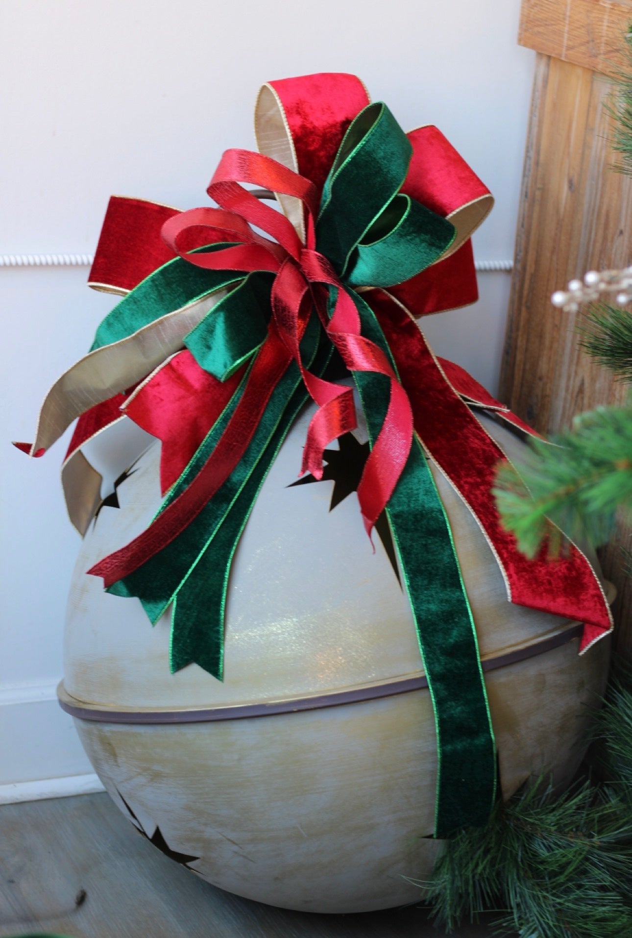 Oversized Holiday Jingle Bell With Custom Velvet Bow