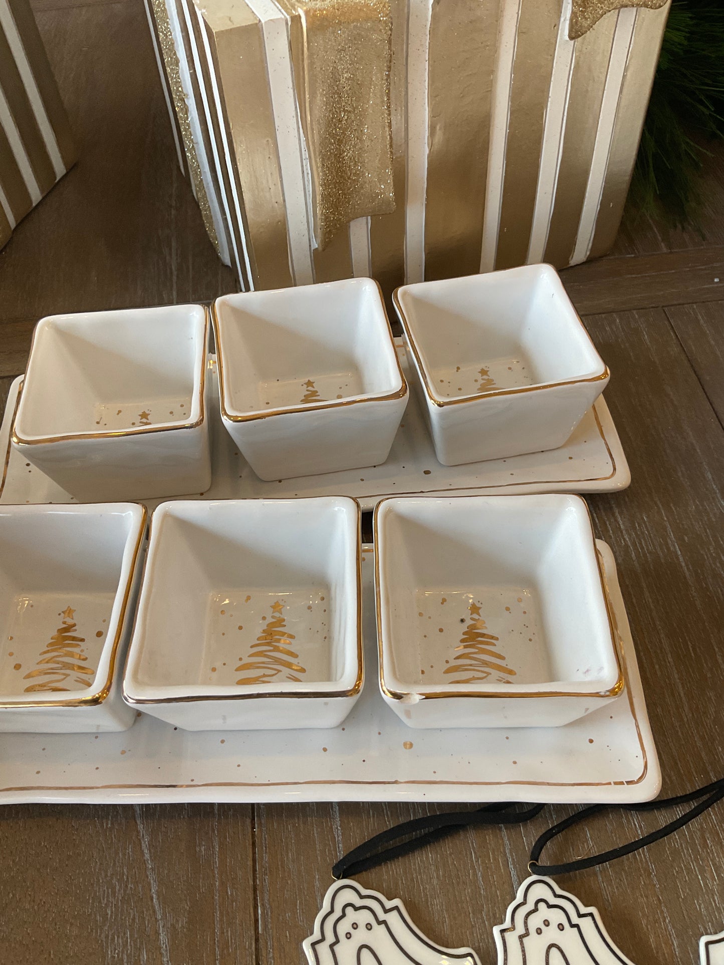 Holiday Gold-Trimmed Ceramic Serving Dish Set