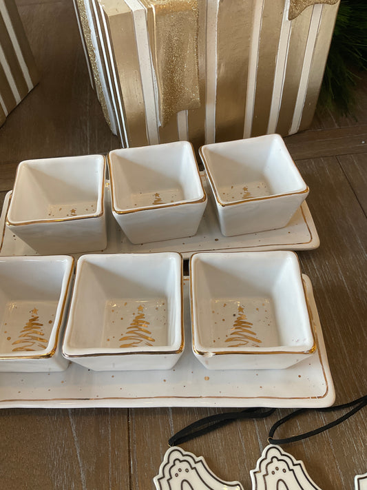 Holiday Gold-Trimmed Ceramic Serving Dish Set