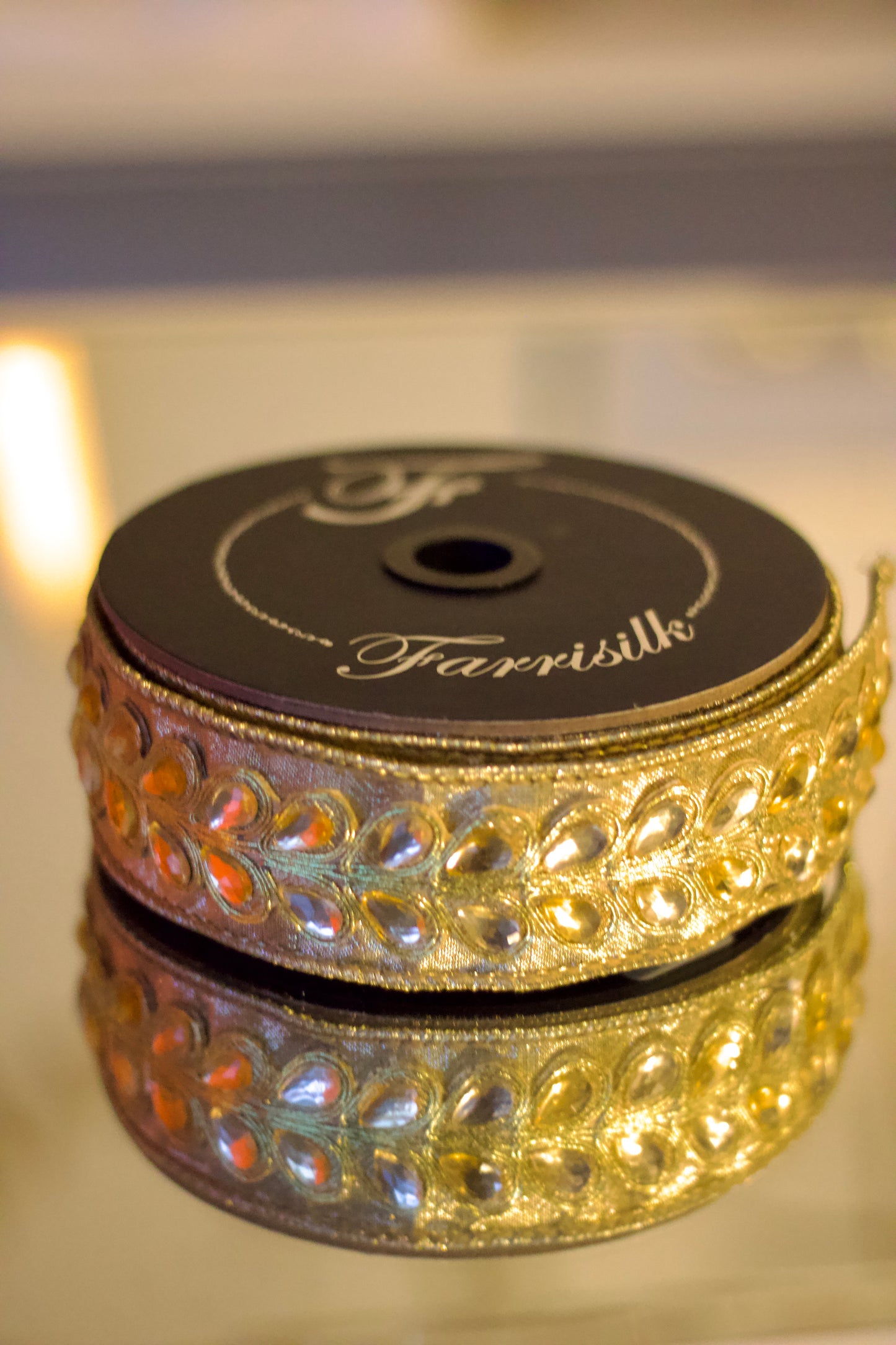 Golden Leaf Gem Ribbon | 2.5” x 5YD