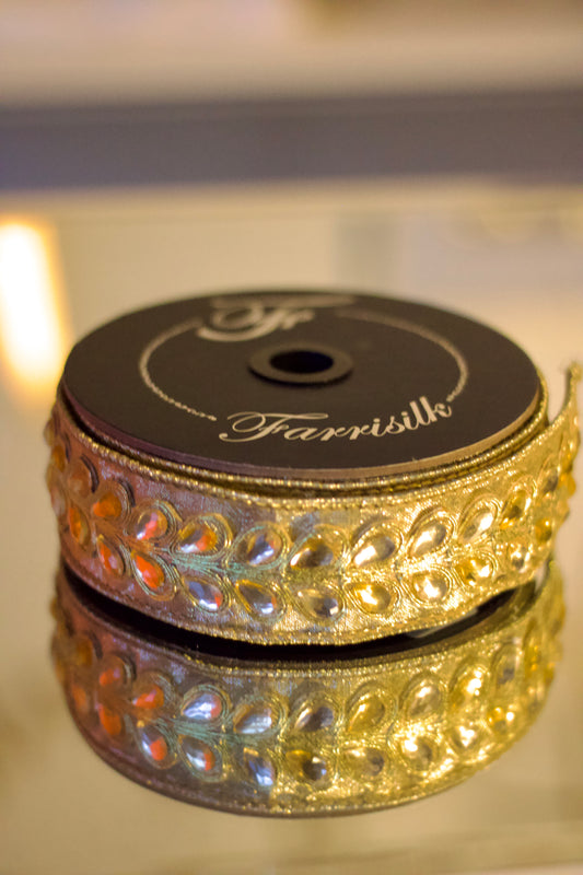 Golden Leaf Gem Ribbon | 2.5” x 5YD