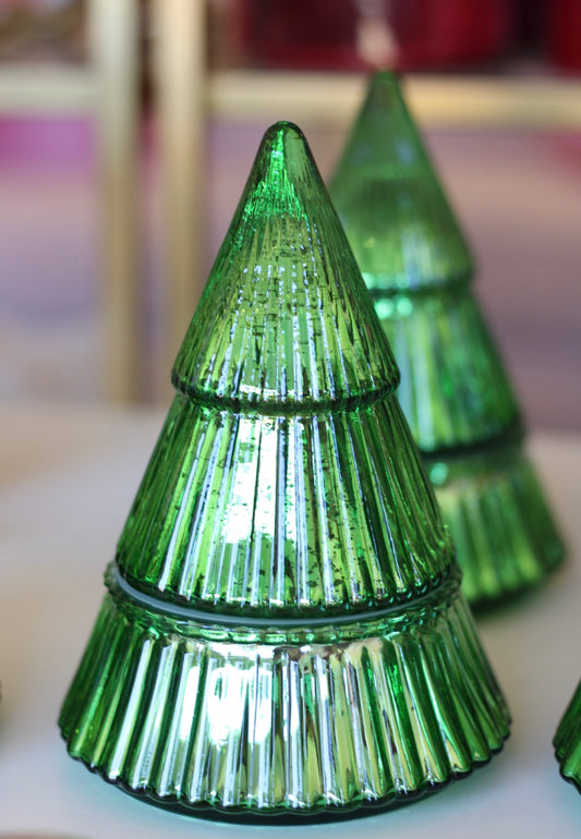 Mistletoe + Holly Glass Tree Candle