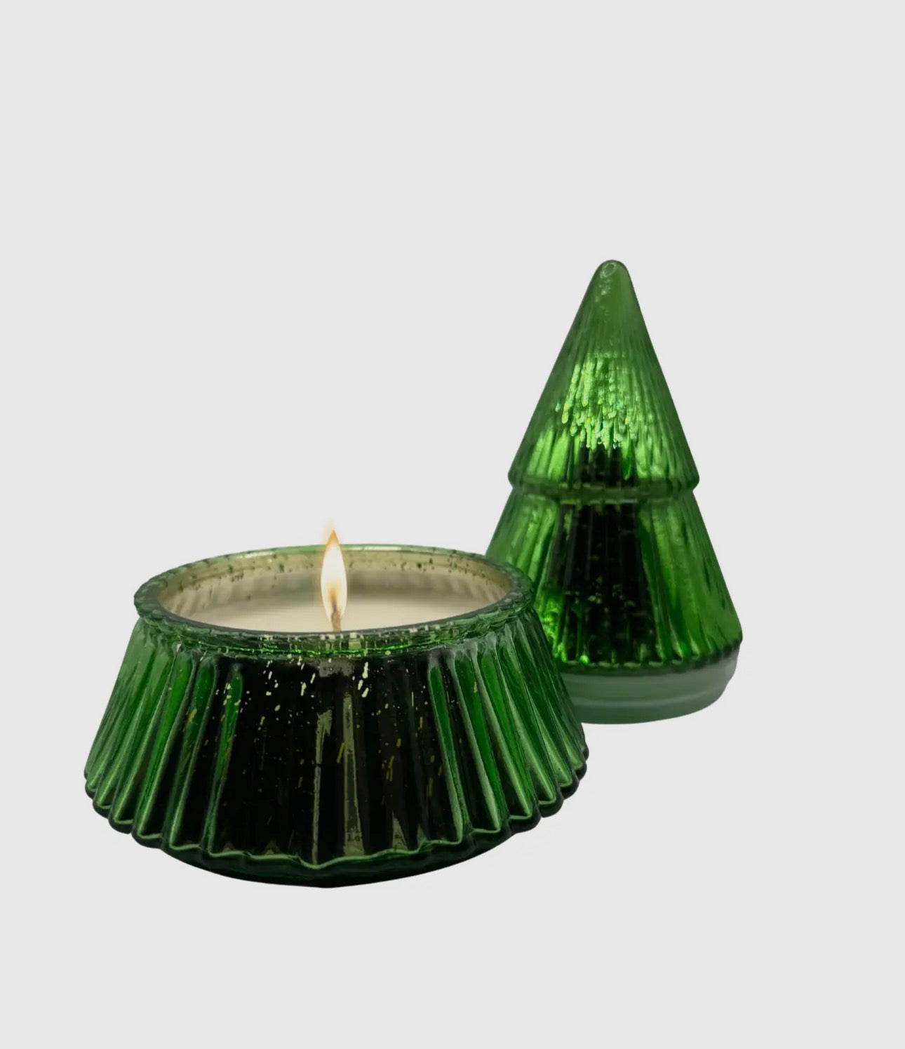 Mistletoe + Holly Glass Tree Candle