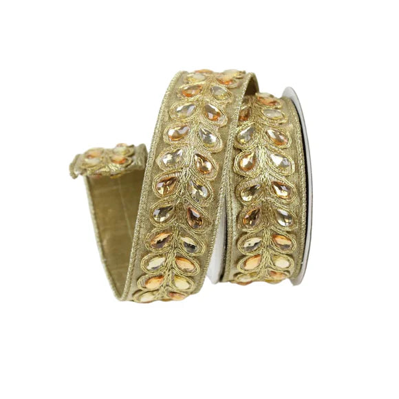 Golden Leaf Gem Ribbon | 2.5” x 5YD